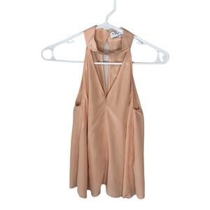 Keepsake the Label Sleeveless Light Blush Silk Top V Neck Halter Keyhole Back